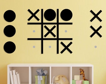 Tic Tac Toe Holzwandspiel, Naturholzfurnier, Kinderzimmer Wandkunst, Spiele für die Familie, Nullen und Kreuze Spiel
