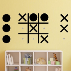Tic Tac Toe Wooden Wall Game, Natural Wood Veener, Nursery Wall Art, Games for Family, Noughts and Crosses Game
