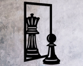 Wooden Chess King and Pawn Wall Art, Natural Wood Veneer Decor