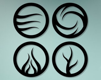 Four Elements Sign, Wood Veneer Wall Art, Natural Home Decor