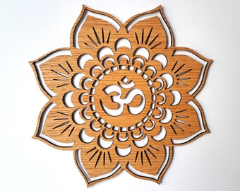 Om Mandala Wood Wall Art, Natural Veneer Decor