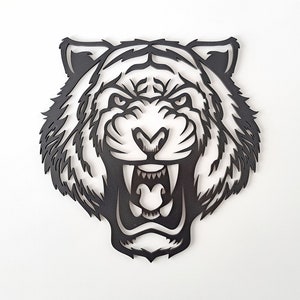 Tiger Head Wooden Wall Art, Natural Wood Veneer, Tiger Head Wall Decor
