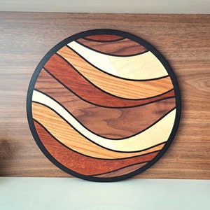Round Wave Pattern Wooden Wall Art, Natural Wood Veneer, Contemporary Wall Art,