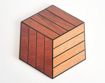 Würfel 3D geometrische Holz Wandkunst, natürliches Holzfurnier, quadratische Wanddekoration, zeitgenössische Wandkunst, abstrakte Wandkunst