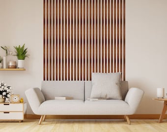 Paneles de pared de listones de madera, 24 piezas, chapa de madera natural, paneles de revestimiento de pared de madera, arte de pared de madera, listones de pared de listones, decoración del hogar