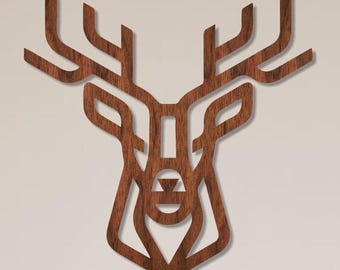 Geometrische Hirschkopf Wandkunst - Holz Hirsch Wanddekor - Minimalistisches nordisches Tier zum Aufhängen - Modernes geometrisches Schild - Rustikales Walddekor