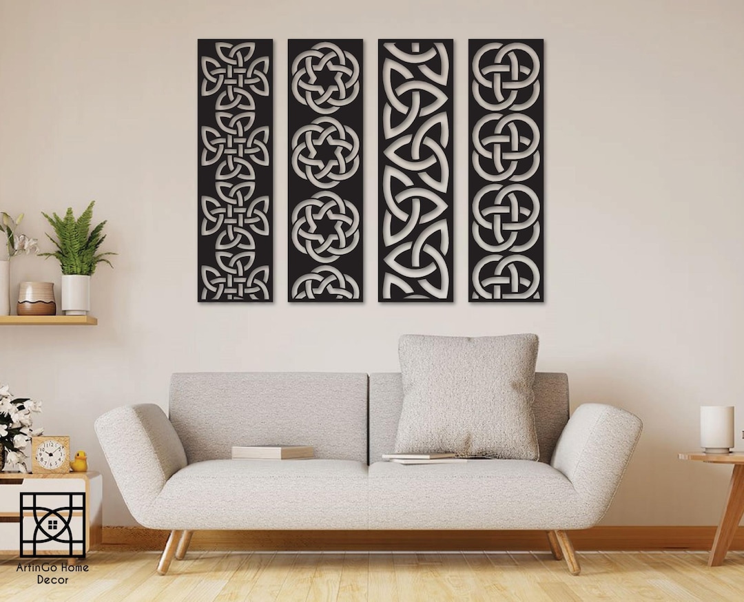 Celtic Knot Wooden Wall Art Set, Geometric Irish Decor - Etsy