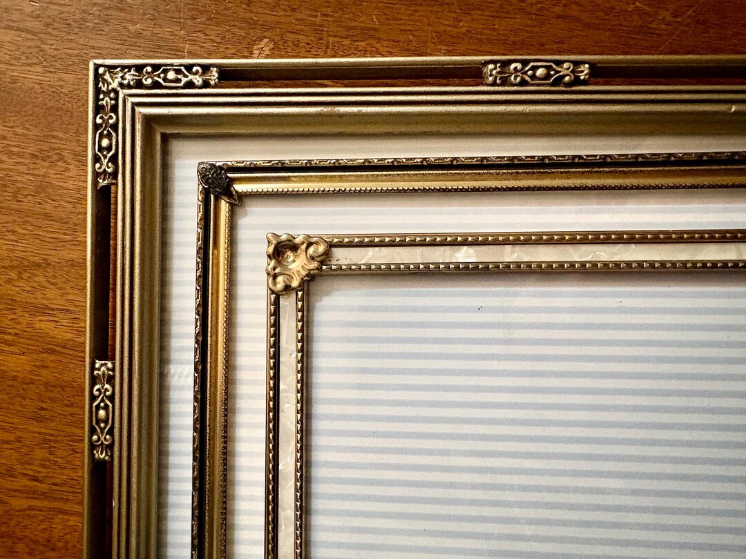 Vintage 8x10 Gold Metal Pearl Metallic Photo Picture Frame Mid Century ...