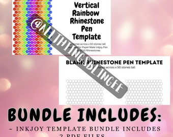 Inkjoy Rhinestone Template Bundle ~ Vertical Rainbow Rhinestone Pen Template & Blank Rhinestone Pen Templates for SS10 Rhinestones