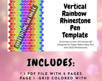 Vertical Rainbow Rhinestone Pen Template, Rainbow Inkjoy Pen Pattern, SS10 Rhinestone Pen Pattern for Ink joy Pens, Digital File Template