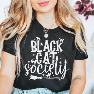 Witchy Unisex Jersey Short Sleeve Tee - Halloween T-Shirt - Black Cat Society T-Shirt - Cute Halloween T-Shirt - Cat T-Shirt - Fall Shirt