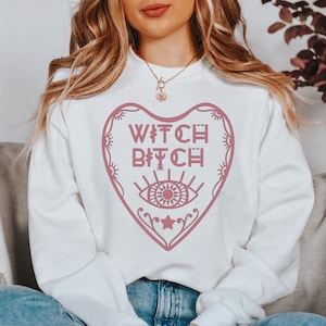 Witch Bitch Ouija Planchette Sweatshirt-Witchy Sweatshirt,Halloween Sweatshirt,Pagan Sweater,Witch Tee,Witchy Clothing,Evil Eye Sweatshirt
