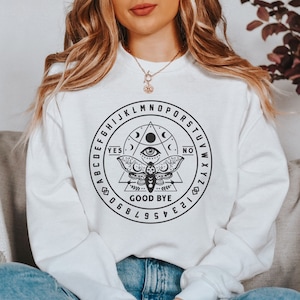 Witchy Sweatshirt-Ouija Board Planchette Spiritual Witchcraft Boho Pagan Sweatshirt,Ouija Board Shirt,Halloween Sweatshirt,Witchy Clothing