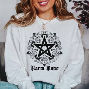 Witchy Sweatshirt-Harm None Shirt,Pentagram Flower SweatshirtHalloween Sweatshirt,Witchy Clothing,Witchy Vibes,Pagan Sweatshirt,Witch Vibes
