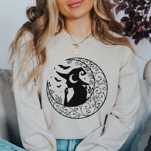 Witchy Sweatshirt-Witchy Clothing,Boho Witch Sweatshirt,Witch and Moon Shirt,Crescent Moon Shirt,Halloween Sweatshirt,Magial Shirt,Pagan Tee