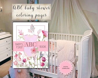 Girl Baby Shower ABC Coloring Book-Digital Download | Baby's First Alphabet Keepsake | Baby Shower Activity Game A-Z