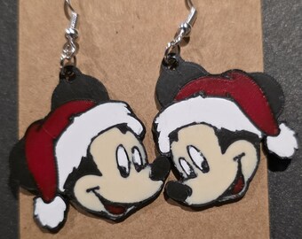 Mouse in hat Christmas Earrings