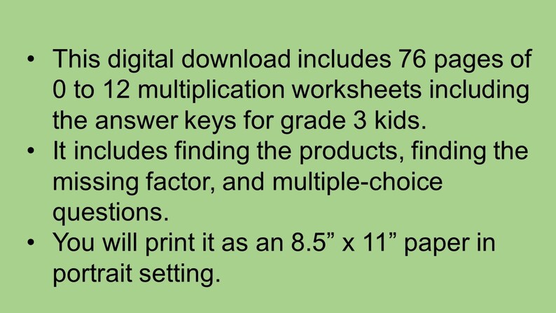 Printable Multiplication Worksheets for Grade 3 Kids - Etsy