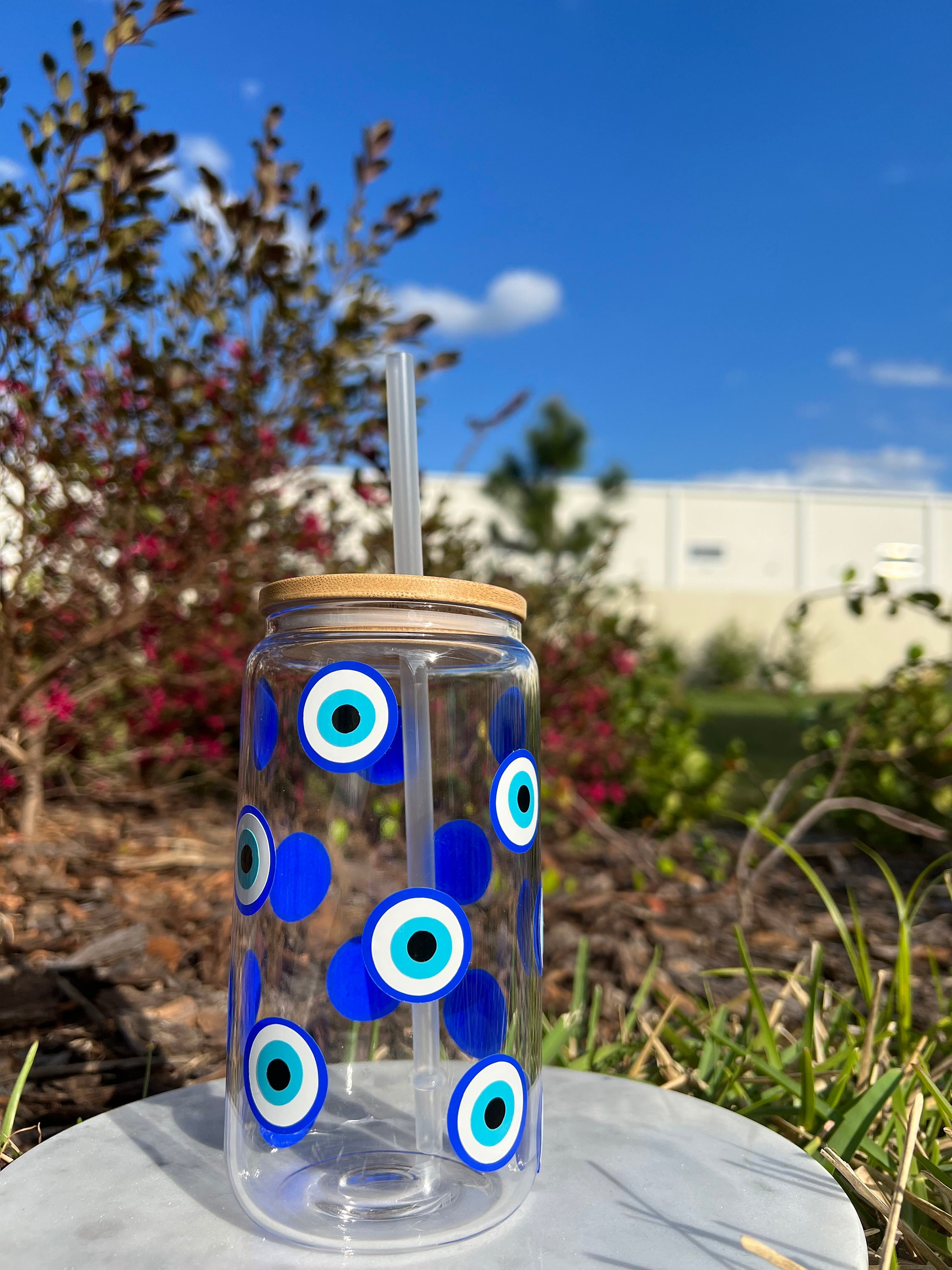 Evil Eye Glass Cup-16 Oz Beer Cup-evil Eye Coffee Cup-glass Jar-glass ...