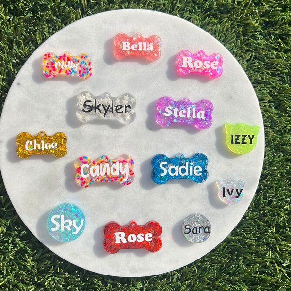 Custom pet tag, Acrilyc dog tag, cat tag, Glitter acrilyc pet tag, sprinkles,fruit,flowers tags,personalized pet tags, bone shape,cat shape