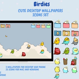Iconos de fondo de pantalla de escritorio de computadora de pájaros, iconos de escritorio Kawaii, iconos de escritorio lindos, iconos de escritorio de pájaros fondo de escritorio
