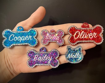 Custom Resin Glitter Rhinestone Dog Tag & Cat Tag, pet tag, name tag