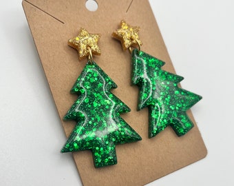 Resin Christmas Tree Earrings, Christmas earrings, gift for her, holiday earrings