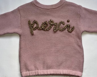 Hand Embroidered Name Sweater Baby/Toddler, Personalized Name Sweater, Baby Name Sweater, Embroidered Knit Name Sweater, Name Sweater