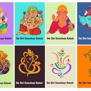 40 cartes de conception Ganesha colorées imprimables bénédictions meilleurs voeux étiquettes cartes téléchargement instantané copyright VGdesignz
