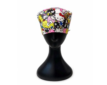 Cartoon Scrub Cap | Kitty HK Print Surgical Hat, Adjustable Cotton Healthcare Worker Headwear