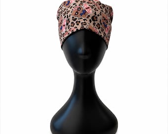 Gorro quirúrgico con estampado de guepardo / Gorro de enfermera ajustable con cierre de lazo, tela de algodón.