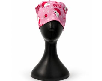 Gorro quirúrgico Kitty / Gorro de enfermera hecho a mano / Gorro quirúrgico ajustable / Gorro quirúrgico para mujer / Regalo para trabajadores de la salud / Gorro de enfermera de dibujos animados de Hong Kong