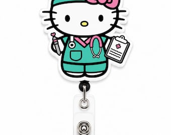 Porta-crachá retrátil feito à mão | Porta-crachá fofo para enfermeira | Clipe para identificação médica | Gatinho fofo para profissional da saúde