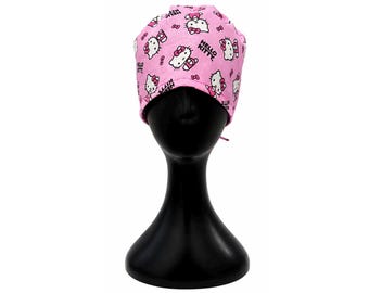 Gorro quirúrgico de dibujos animados / Gorro de enfermera hecho a mano / Gorro quirúrgico ajustable / Gorro quirúrgico para mujer / Regalo para trabajadores de la salud / Gorro de enfermera con estampado Kitty HK