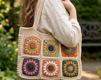Granny Square Tote Bag Crochet Pattern PDF, Vintage Style Accessory (Digital Download)