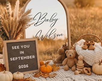 Modelo de anúncio de gravidez para setembro de 2026, editável (download digital)