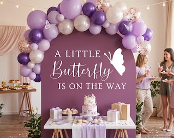 Sticker A Little Butterfly is onderweg, bord vlinder babyshower, vinyl decor decor, welkomstbord