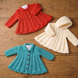 Girls Cable Knit Hooded Coat Pattern PDF, Baby Toddler Jacket, 0-9 Years (Instant Download)