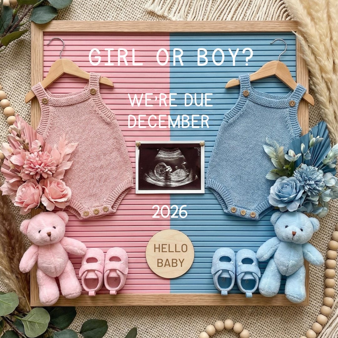 Girl or Boy Pregnancy Announcement Template, Gender Reveal Baby Reveal ...