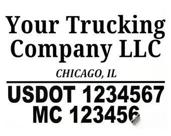 Conjunto de adesivos para caminhões do Departamento de Transportes dos EUA (DOT) – Adesivos de vinil para caminhões e reboques, com número MC e letras da empresa.