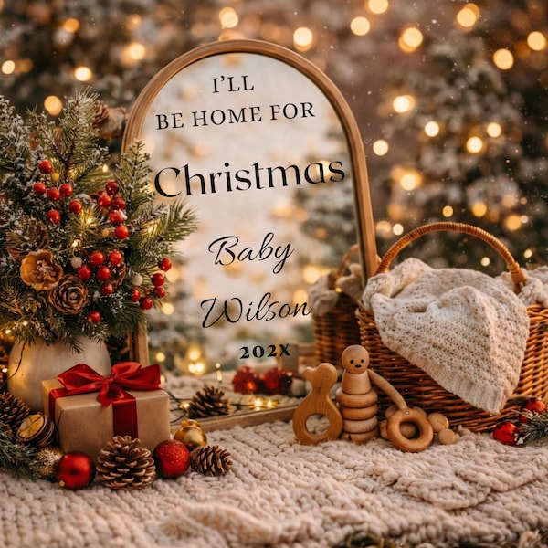 Modello per annuncio di gravidanza a Natale, annuncio della nascita del bambino a dicembre (download digitale)