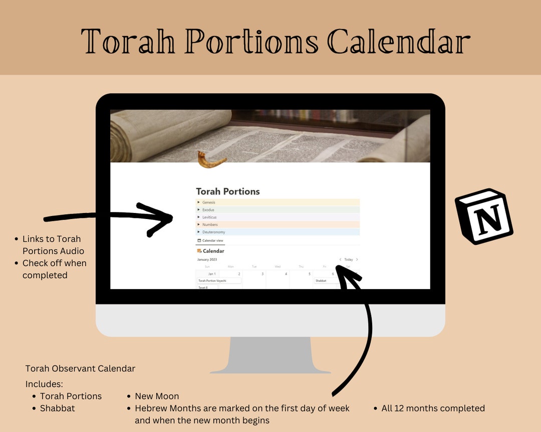 Torah Portions Calendar Hebrew Roots Hebrew Calendar Notion Etsy