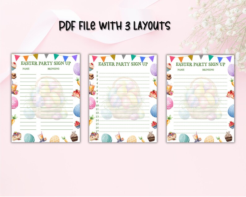 Editable Easter Sign up Sheet. Printable Party Meal Sign up Form