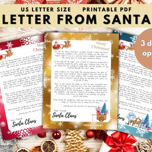 Printable Santa Letter, US Letter size PDF. Christmas Letter from Santa Claus. Print at home Santa North Pole letter to kids for Christmas