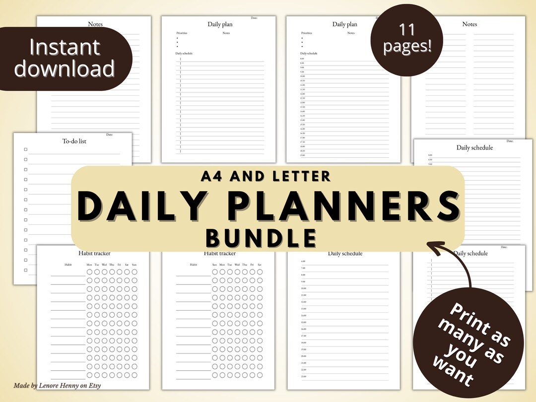 Daily Planner BUNDLE, Printable to Do List, Habit Tracker, Daily ...