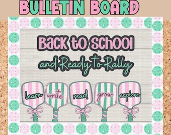 Pickleball Bulletin Board for Back To School green and pink classroom decor for teacher trendy printable pickleball classroom Welcome Back
