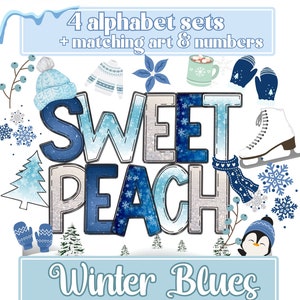 Winter Doodle Alphabet Letter PNG Bundle Carta de doodle de invierno + número png Diseño Dibujado a mano Doodle Sublimación Diseño Alfa PNG y Número