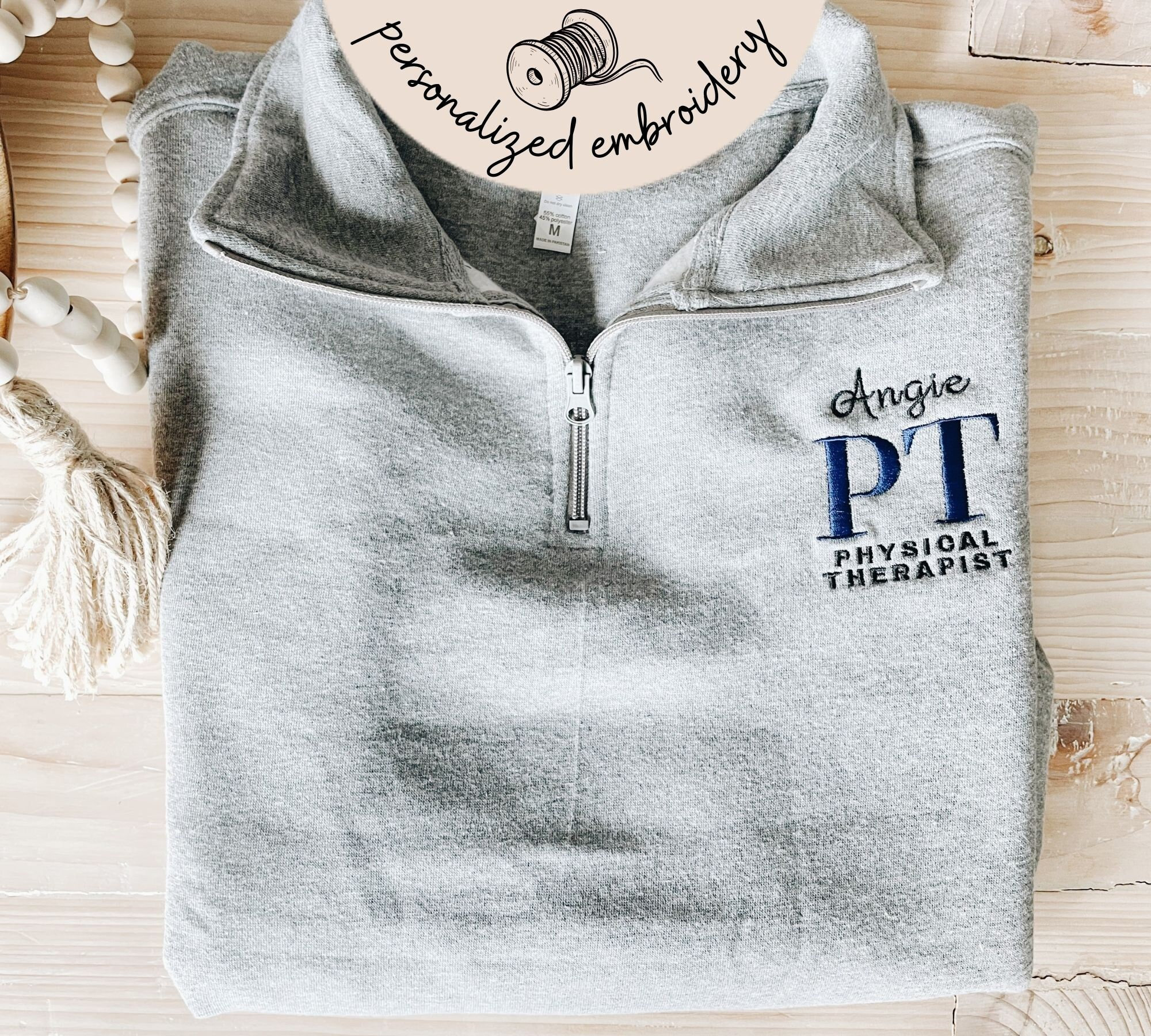 Personalized Physical Therapist Sweatshirt embroidered graduation gift for PT crewneck unique custom zip up pullover for PT personalized