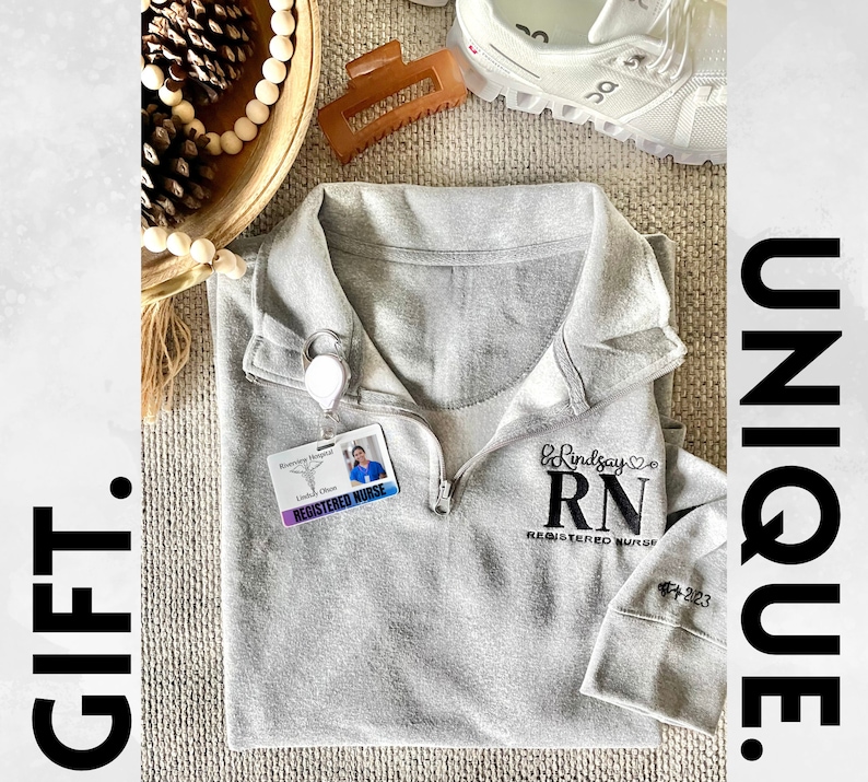Personalized nurse embroidered quarter zip with sleeve embroidery