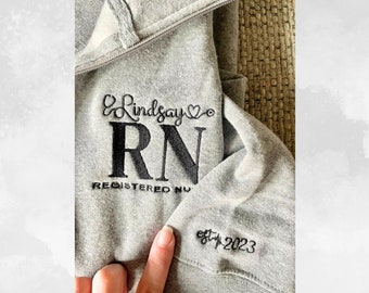Personalized nurse embroidered quarter zip with sleeve embroidery for nurse graduation gift for nurse pullover embroidered top for RN gift
